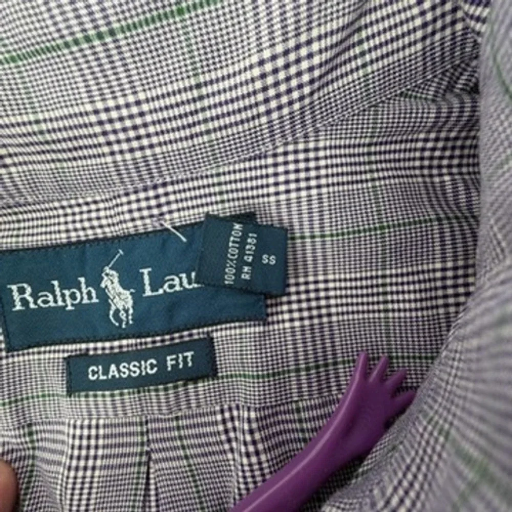Ralph‎ Lauren Classic Fit Purple Glen Plaid Button Down Shirt Mens 16.5 L